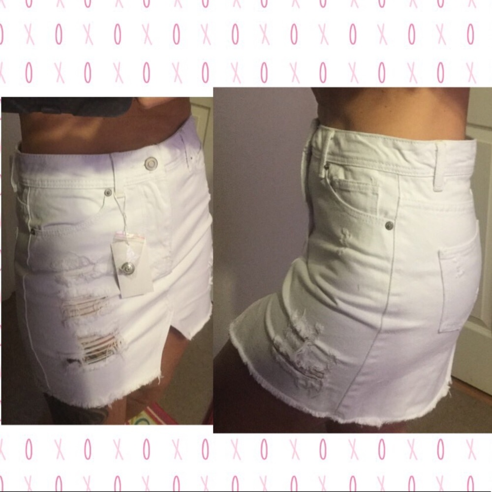 WHITE DISTRESSED DETAILED DENIM SKIRT - Picture 7 of 8